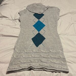 Sweater Project Gray and Blue Argyle Dress